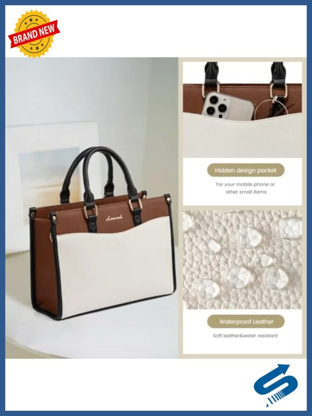 Vegan Leather Satchel Bag for Women, Top Handle Crossbody Shoulder Purse with